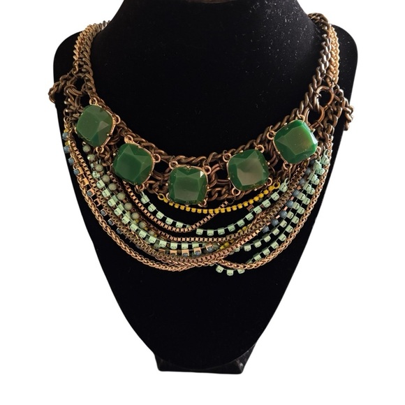 VTG 80’s Faux Jade Costume Layered Twisted Chain Beaded Necklace 20” Choker - Picture 2 of 7